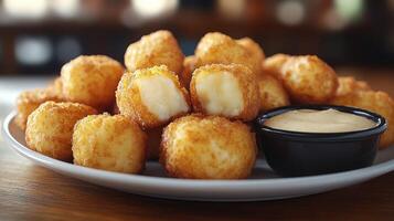 Crispy potato bites with dipping sauce photo