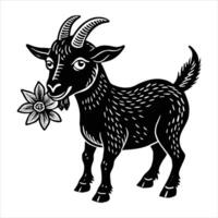 goat with a purple flower vector