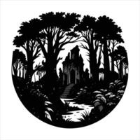 a dense ancient forest with overgrown vector