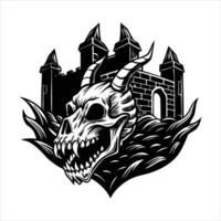 a dragon skull embedded in a crumbling vector
