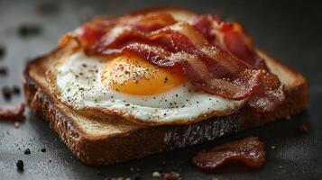 Crispy bacon, fried egg, toast breakfast photo