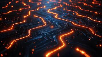 Abstract circuit glowing orange photo