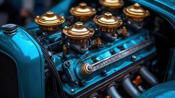 Classic teal engine with gold caps photo