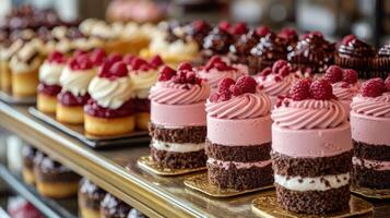 Assortment of miniature cakes, pastries, and desserts photo