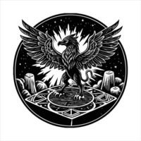 griffin landing on an ancient rune vector