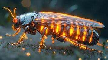 Bio-mechanical insect with glowing wings photo