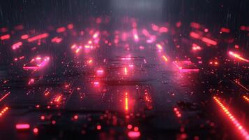 Dark futuristic stage with glowing lines photo