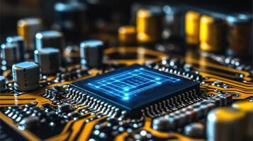 Close-up circuit board with chip photo