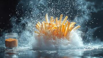 Crispy French Fries Explode in a Cloud of Steam photo