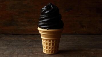 Dark Chocolate Ice Cream Cone on table photo