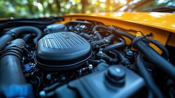 Close-up view of a modern car engine photo