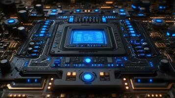 Advanced circuit board with glowing components photo