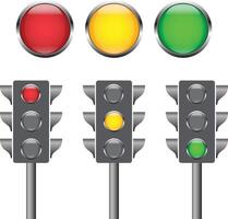 Traffic control signal light red, yellow and green color flat colorful highway light. vector