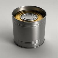 a tin can with a yellow lid on a white surface photo