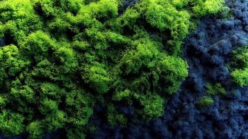 Lush green moss displays intricate textures against a dark backdrop, ideal for eco-themed mockups or natural designs, adding depth and visual interest. photo