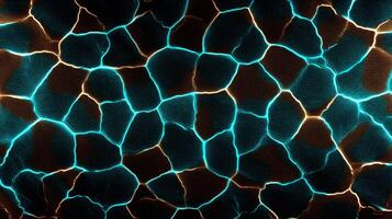 A vibrant texture displaying a pattern of blue and black cracks, illuminated by soft glowing lines, creating an eco-inspired backdrop perfect for design needs. photo