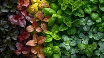 Hands actively plant various colorful saplings in rich soil, promoting growth and contributing to ecological restoration in a lush garden filled with diverse flora. photo
