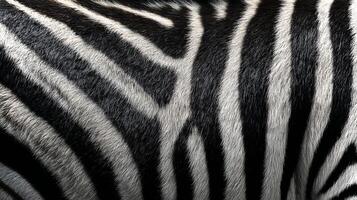 Close-up view of zebra skin displaying intricate black and white stripes, highlighting the unique texture and patterns that define this animal's appearance. photo