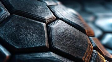 A detailed view of a unique hexagonal texture showcasing a blend of eco-friendly materials with subtle color variations and depth, ideal for modern design. photo