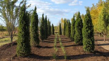 Volunteers are actively planting trees and shrubs in a designated area aimed at enhancing biodiversity and restoring the local ecosystem. The landscape is filled with young plants ready to grow. photo