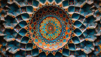 An array of vivid colors and geometric shapes forms an elaborate mosaic design, capturing the beauty of abstract art. photo