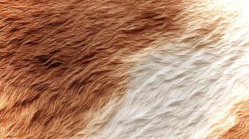 A detailed close-up of a soft animal skin texture featuring warm brown and creamy white tones. This backdrop provides ample free space for design elements. photo