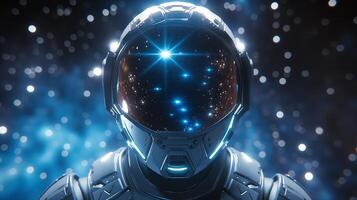 A wanderer in an advanced space suit gazes into the cosmos. photo
