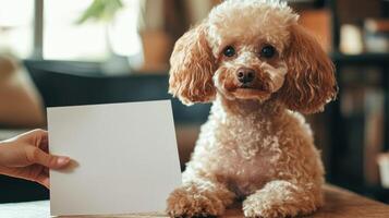 Fluffy dog with blank card photo