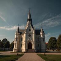 large white church with a steeple photo