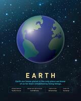 Earth Planet in Space with Lights. Cosmos Background vector