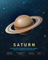 Saturn Planet in Space with Lights. Cosmos Background vector