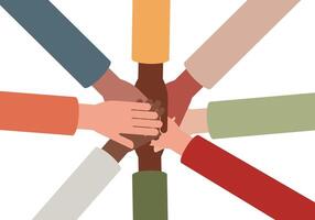 Multicultural hands team work. vector