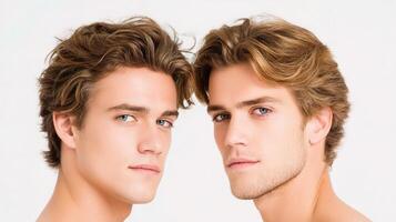 Two men with different hair styles looking at the camera photo