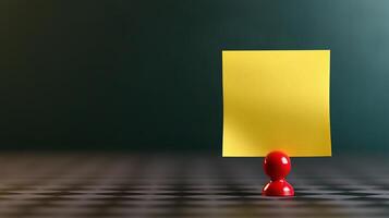 A red and yellow sticky note on a black background photo