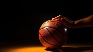 Basketball player holding a basketball in the dark photo