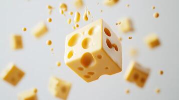 Cheese cubes flying in the air photo