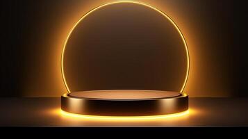Golden podium with glowing light on top photo