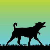Silhouette of a Dog Barking and Walking in a Landscape vector