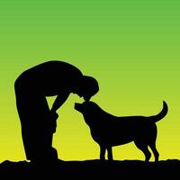 Man and Dog Silhouette with Gradient Background vector