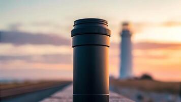 Cylindrical Object Against Lighthouse During Sunset Calm Scene photo