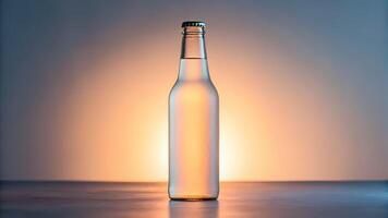 Chilled Bottle on Countertop with Condensation and Colorful Background photo