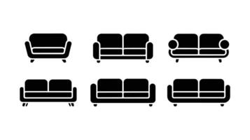 Sofa Icons Set A collection of six distinct sofa icons, offering various styles and shapes, perfect for interior design projects or app interfaces. vector