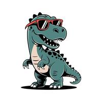 Cool Dino A cartoon dinosaur with stylish sunglasses, embodying coolness and fun, rendered in a charming and captivating illustration. vector