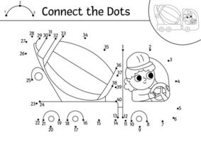 construction site dot-to-dot and color activity with concrete mixer. Building works line connect the dots game for children. Printable worksheet or coloring page with industrial vehicle vector