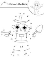 construction site dot-to-dot and color activity with worker in hard hat holding brick and spatula. Building works line connect the dots game for children. Printable worksheet or coloring page vector