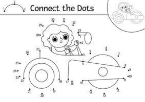 construction site dot-to-dot and color activity with road roller. Building works line connect the dots game for children. Printable worksheet or coloring page with industrial vehicle vector