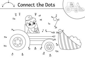 construction site dot-to-dot and color activity with bulldozer, tractor. Building works line connect the dots game for children. Printable worksheet or coloring page with industrial vehicle vector