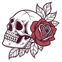 Skull and Rose Fusion Art with Intricate Floral Linework vector