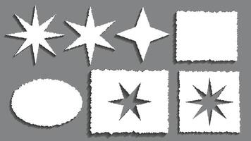 Set of ripped paper piece. Collection of white paper stars and elements vector