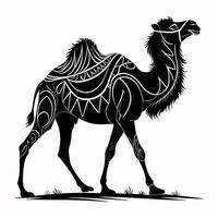 A camel is standing in a black and white drawing vector